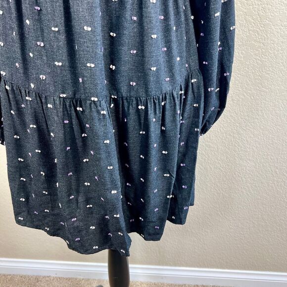 ZARA Womens Charcoal Gray Purple Embroidered Polka Dot Mini Dress S cottagecore - Picture 15 of 16